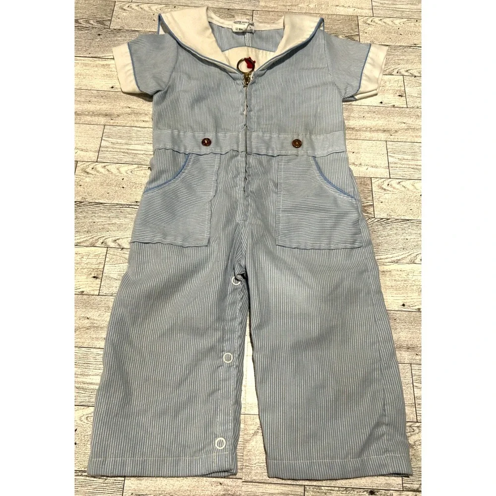Vintage Chandler Baby Boy One Piece Outfit‎ Sailor Blue White Stripes 12 months